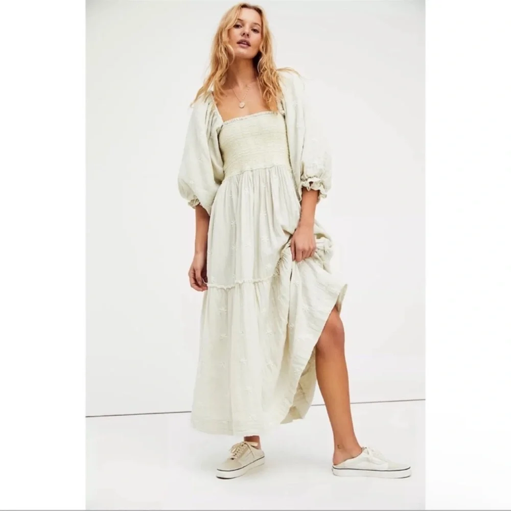 Free People | Dahlia Embroidered Maxi Dress In Soda Lime | Medium